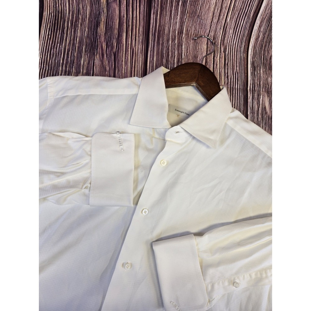 Ermenegildo Zegna‎ Shirt Mens 17 43 White French Cuff Tuxedo Dress Long Sleeve